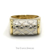 Brushed Quilted Pattern Two Toned Dome Ring - Thumbnail 1
