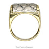 Brushed Quilted Pattern Two Toned Dome Ring - Thumbnail 2