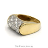 Brushed Quilted Pattern Two Toned Dome Ring - Thumbnail 3
