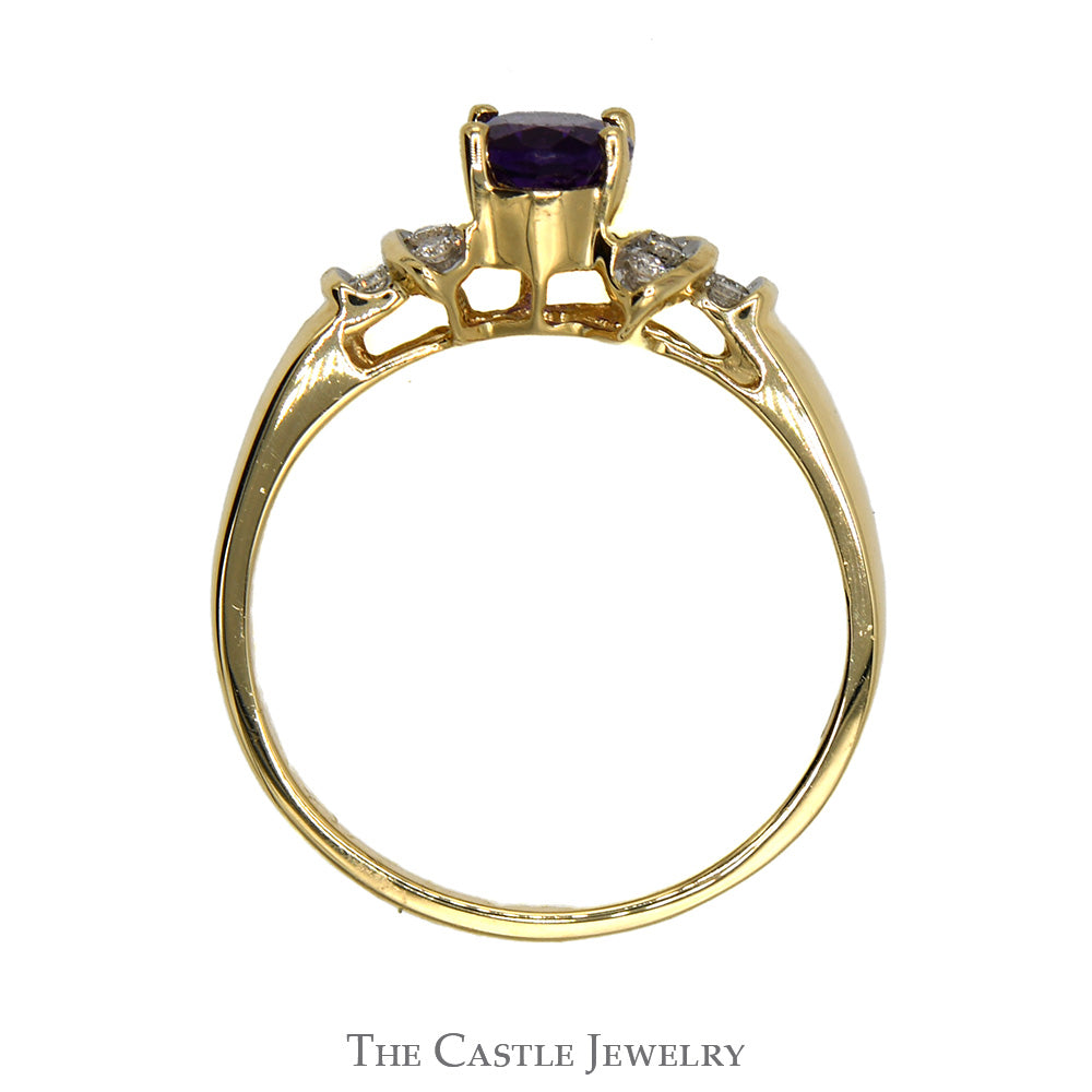 Oval Amethyst Ring with Channel Set Diamond Accents in 14k Yellow Gold Vintage Mounting