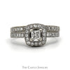 1 CTTW Diamond Bridal Set With Halo And .25CT Princess Cut Center In 14KT White Gold - Thumbnail 1
