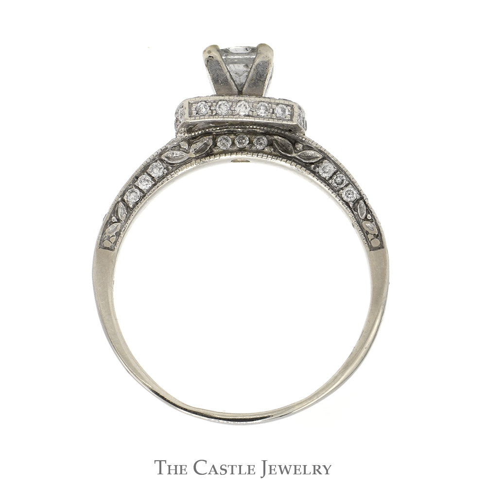 1 CTTW Diamond Bridal Set With Halo And .25CT Princess Cut Center In 14KT White Gold