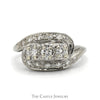 Antique Style 1/2cttw Three Stone Diamond Ring with Diamond Accents in 14k White Gold Bypass Design - Thumbnail 1