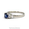 Round Sapphire Ring with Baguette and Round Diamond Accented Sides in 14k White Gold - Thumbnail 3