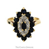 Sapphire And Diamond Marquise Shaped Cluster Ring With .04 CTTW Of Diamonds In 14KT Yellow Gold - Thumbnail 1