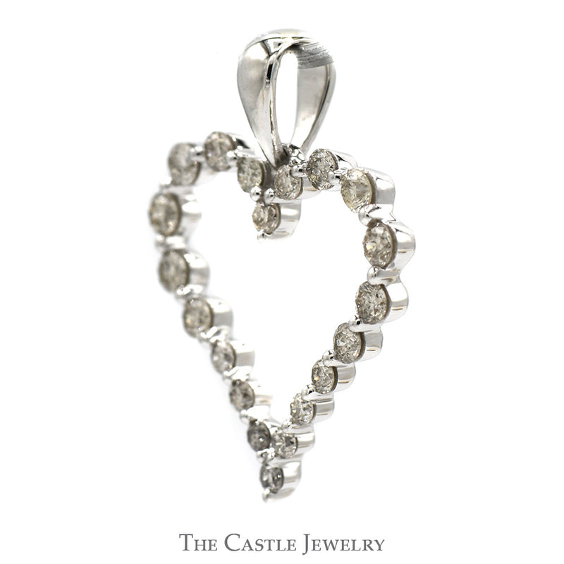 Open Heart Shaped Diamond Pendant in 10k White Gold