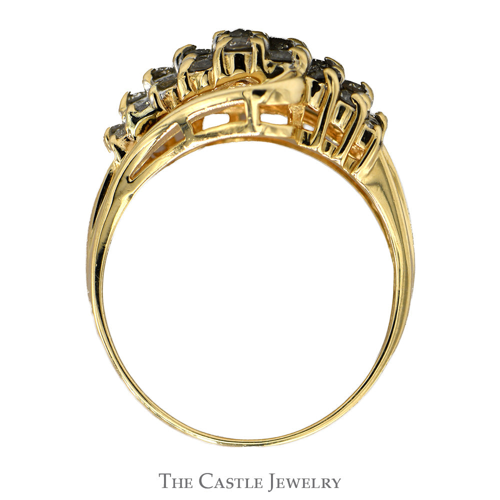 1cttw Wavy Bypass Diamond Cluster Ring in 14k Yellow Gold