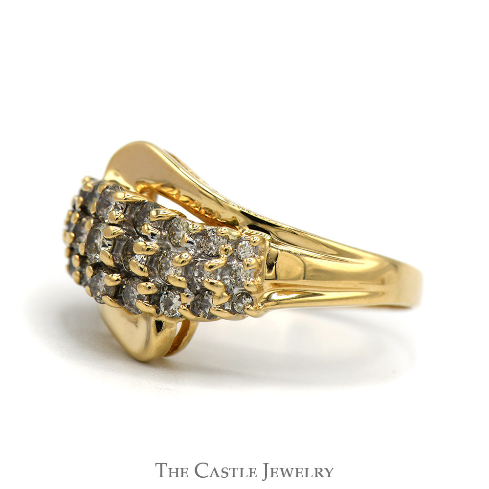 1cttw Wavy Bypass Diamond Cluster Ring in 14k Yellow Gold