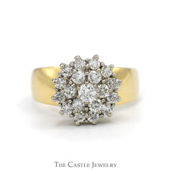 3/4cttw Starburst Diamond Cluster Ring with Wide Polished Sides in 14k Yellow Gold