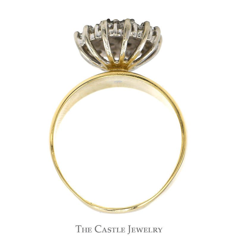 3/4cttw Starburst Diamond Cluster Ring with Wide Polished Sides in 14k Yellow Gold