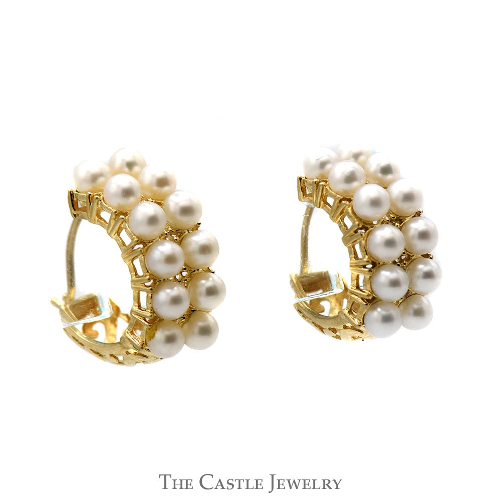 Double Row Pearl Cluster Hoop earrings in 14k Yellow Gold