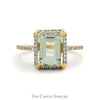 Emerald Cut Green Quartz Ring with Diamond Halo & Accented Sides in 10k Yellow Gold - Thumbnail 1