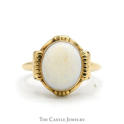 Oval Cut Opal Ring with Bar Designed Accented Sides in 10k Yellow Gold