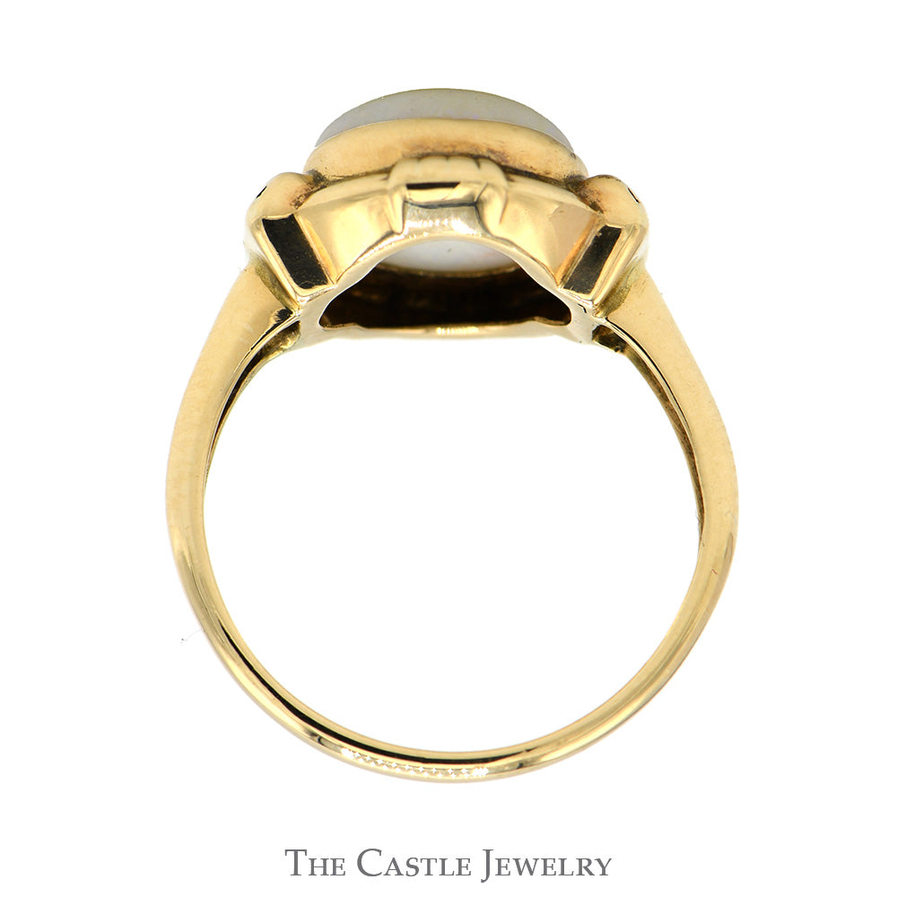 Oval Cut Opal Ring with Bar Designed Accented Sides in 10k Yellow Gold