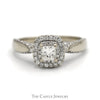 3/4cttw Princess Cut Diamond Engagement Ring with Double Diamond Halo and Accented Sides in 14k White Gold - Thumbnail 1