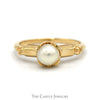Round Pearl Solitaire Ring in 14k Yellow Gold Vintage Style Mounting - Thumbnail 1
