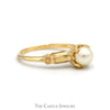 Round Pearl Solitaire Ring in 14k Yellow Gold Vintage Style Mounting - Thumbnail 3