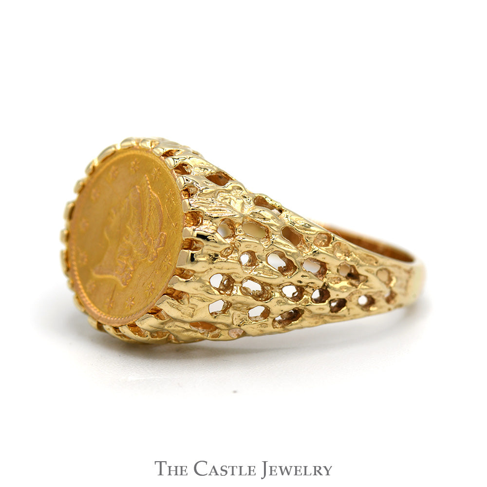 1850 One Dollar Gold Liberty Coin Ring in 10k Yellow Gold Nugget Desig ...