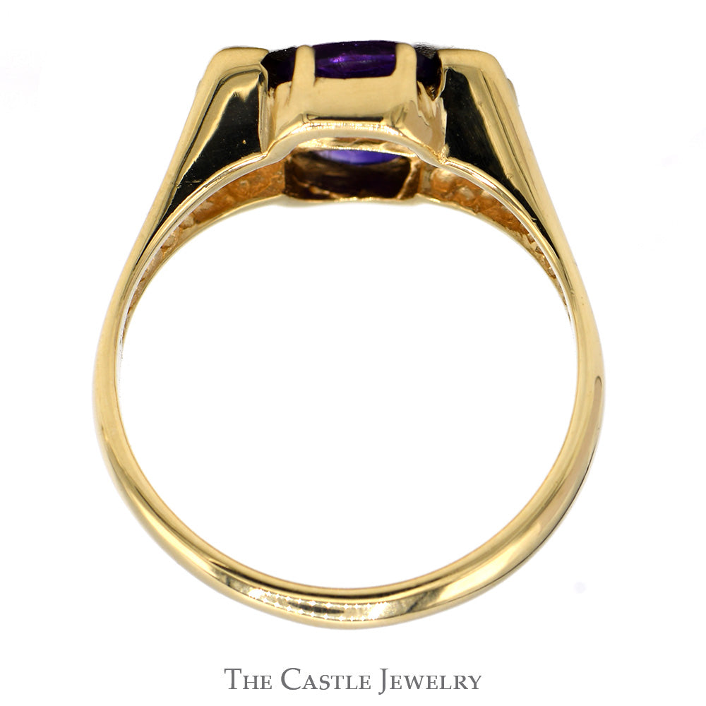 Double Oval Amethyst Ring with Diamond Accents in 14k Yellow Gold "X" Design