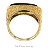 Oblong Oval Black Onyx Ring in 14k Yellow Gold Nugget Designed Mounting - Thumbnail 2