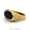 Oblong Oval Black Onyx Ring in 14k Yellow Gold Nugget Designed Mounting - Thumbnail 3