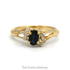 Oval Sapphire Ring with Diamond Accents in 14k Yellow Gold Open Split Shank Setting - Thumbnail 1