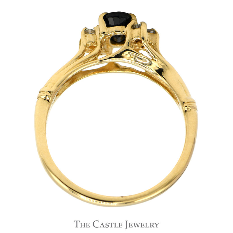 Oval Sapphire Ring with Diamond Accents in 14k Yellow Gold Open Split Shank Setting