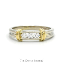 1/4cttw Three Diamond Ring with Yellow Gold Bar Accents in 14k White Gold