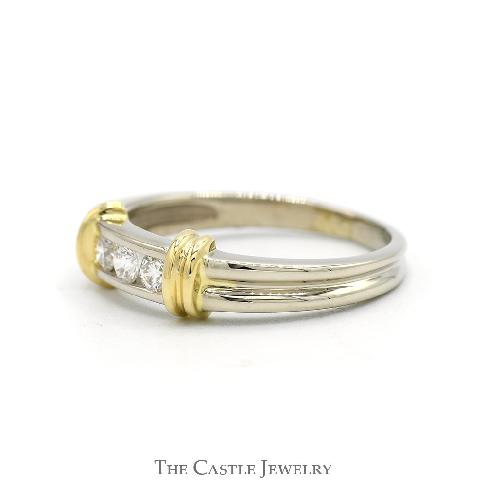 1/4cttw Three Diamond Ring with Yellow Gold Bar Accents in 14k White Gold