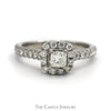 Princess Cut Diamond Engagement Ring with Diamond Halo and Accented Sides in 14k White Gold - Thumbnail 1