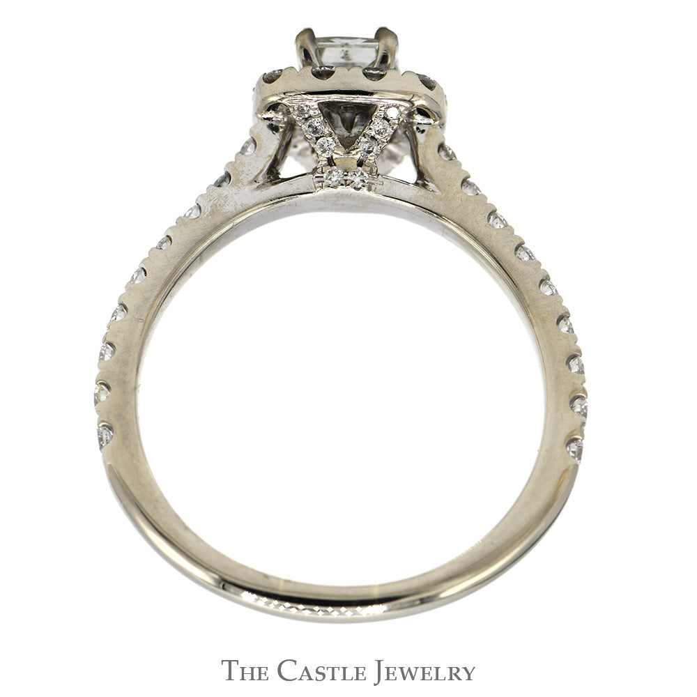 Princess Cut Diamond Engagement Ring with Diamond Halo and Accented Sides in 14k White Gold