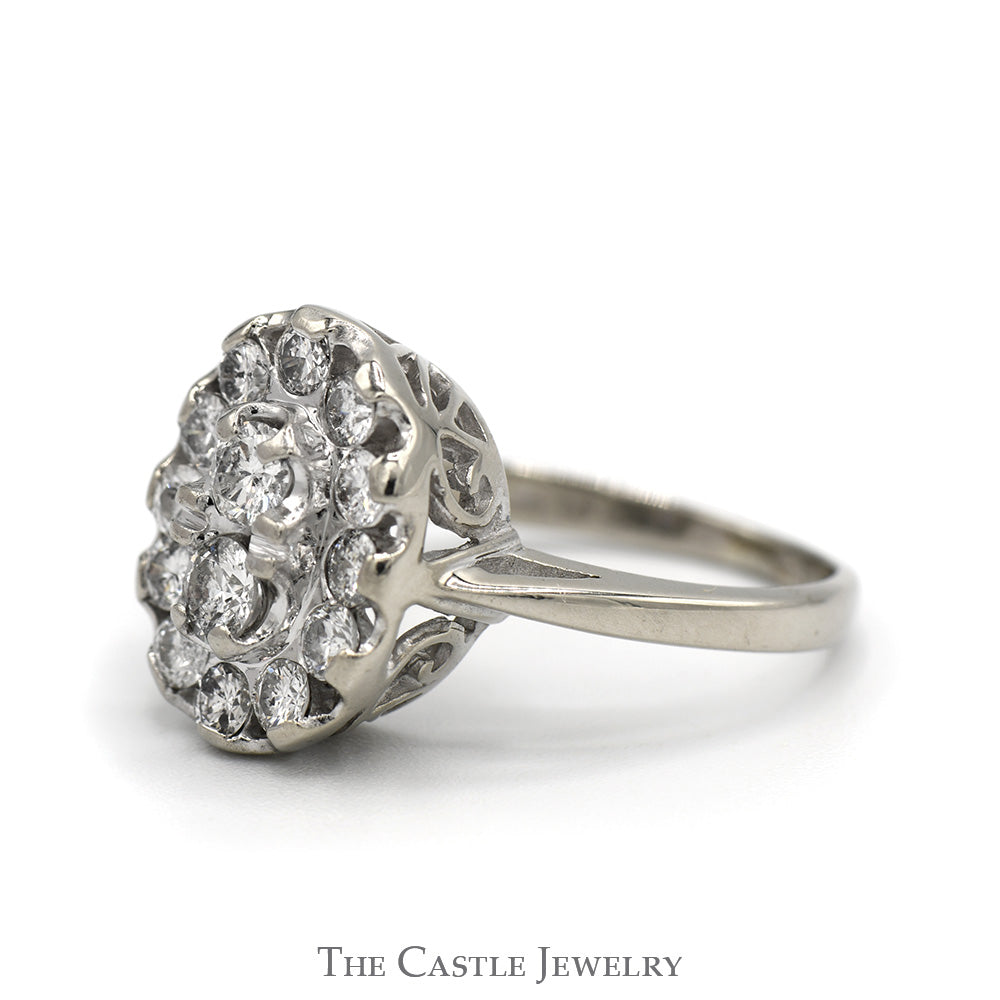 Oval Shaped 3/4cttw Diamond Cluster Ring in 14k White Gold