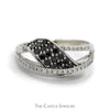 Black Diamond Cluster Ring with Diamond Accented Open Free Form Design in 10k White Gold - Thumbnail 1