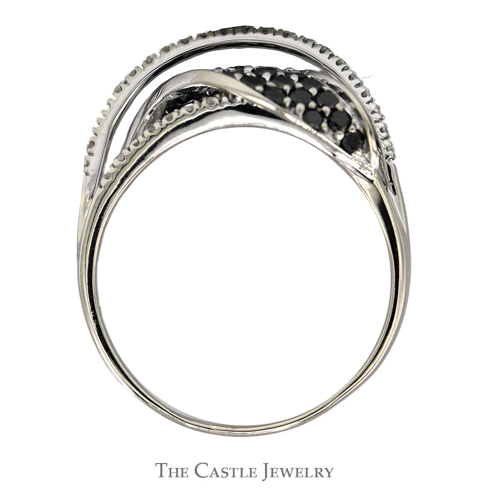 Black Diamond Cluster Ring with Diamond Accented Open Free Form Design in 10k White Gold