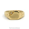 Diamond Accented Signet Ring with Nugget Sides in 14k Yellow Gold - Thumbnail 1