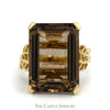 Emerald Cut Smokey Quartz Ring with Open Leaf Sides in 14k Yellow Gold - Thumbnail 1