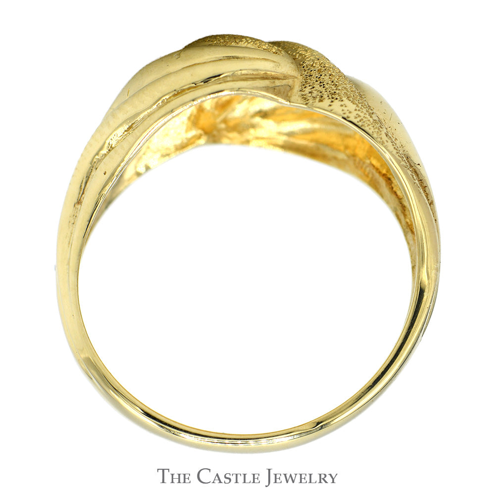 Polished & Brushed Textured Swirled Bypass Ring in 14k Yellow Gold