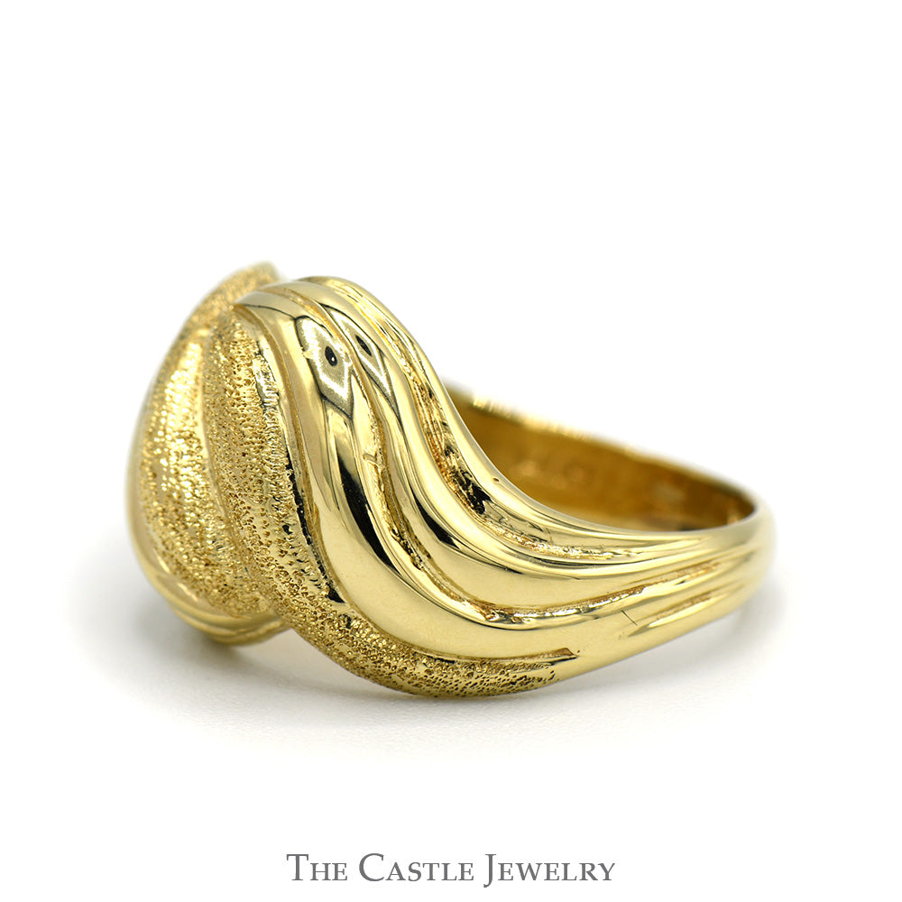 Polished & Brushed Textured Swirled Bypass Ring in 14k Yellow Gold