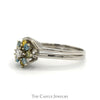White, Yellow & Blue Diamond Flower Cluster Soldered Bridal Set in 14k White Gold - Thumbnail 3