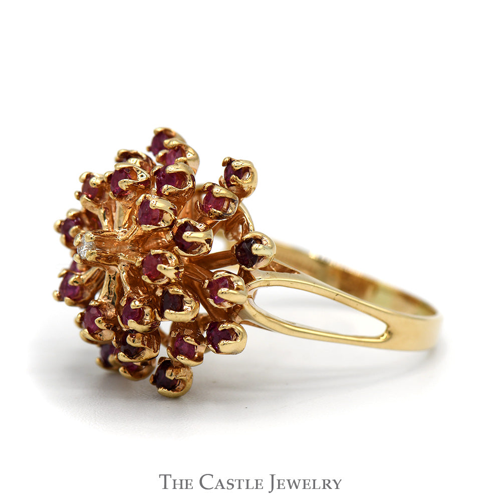 Ruby Starburst Cluster Ring with Diamond Accent in 10k Yellow Gold