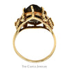 Elongated Oval Smokey Quartz Solitaire with Rose Designed Sides in 10k Yellow Gold - Thumbnail 2