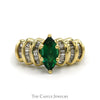 Marquise Cut Emerald Ring with Baguette Cut Diamond Accents in 10k Yellow Gold - Thumbnail 1