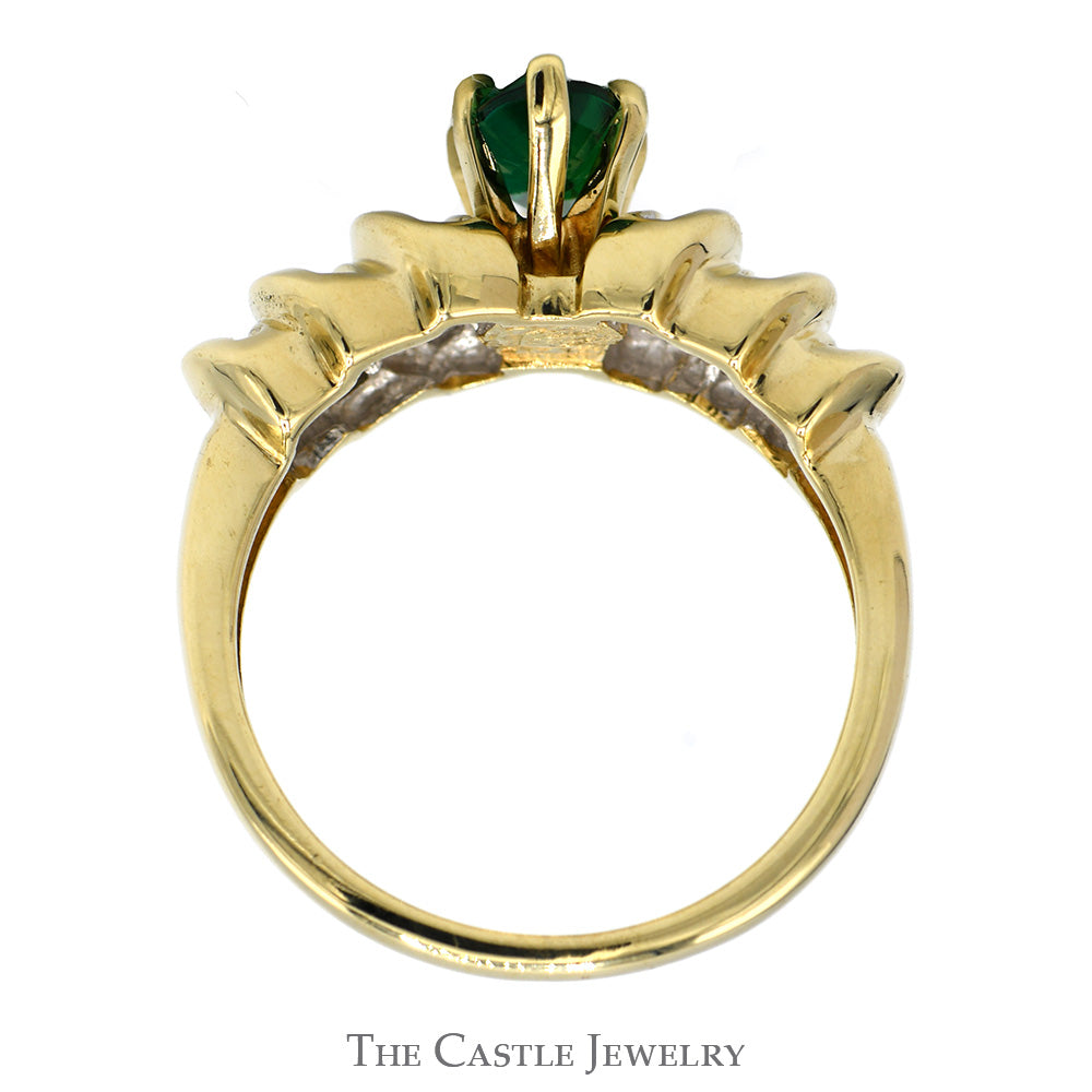 Marquise Cut Emerald Ring with Baguette Cut Diamond Accents in 10k Yellow Gold