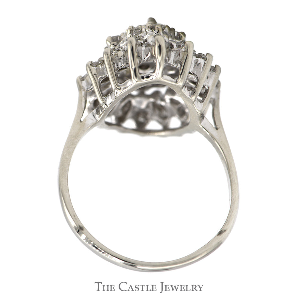 Marquise Shaped 1cttw Diamond Cluster Ring in 14k White Gold