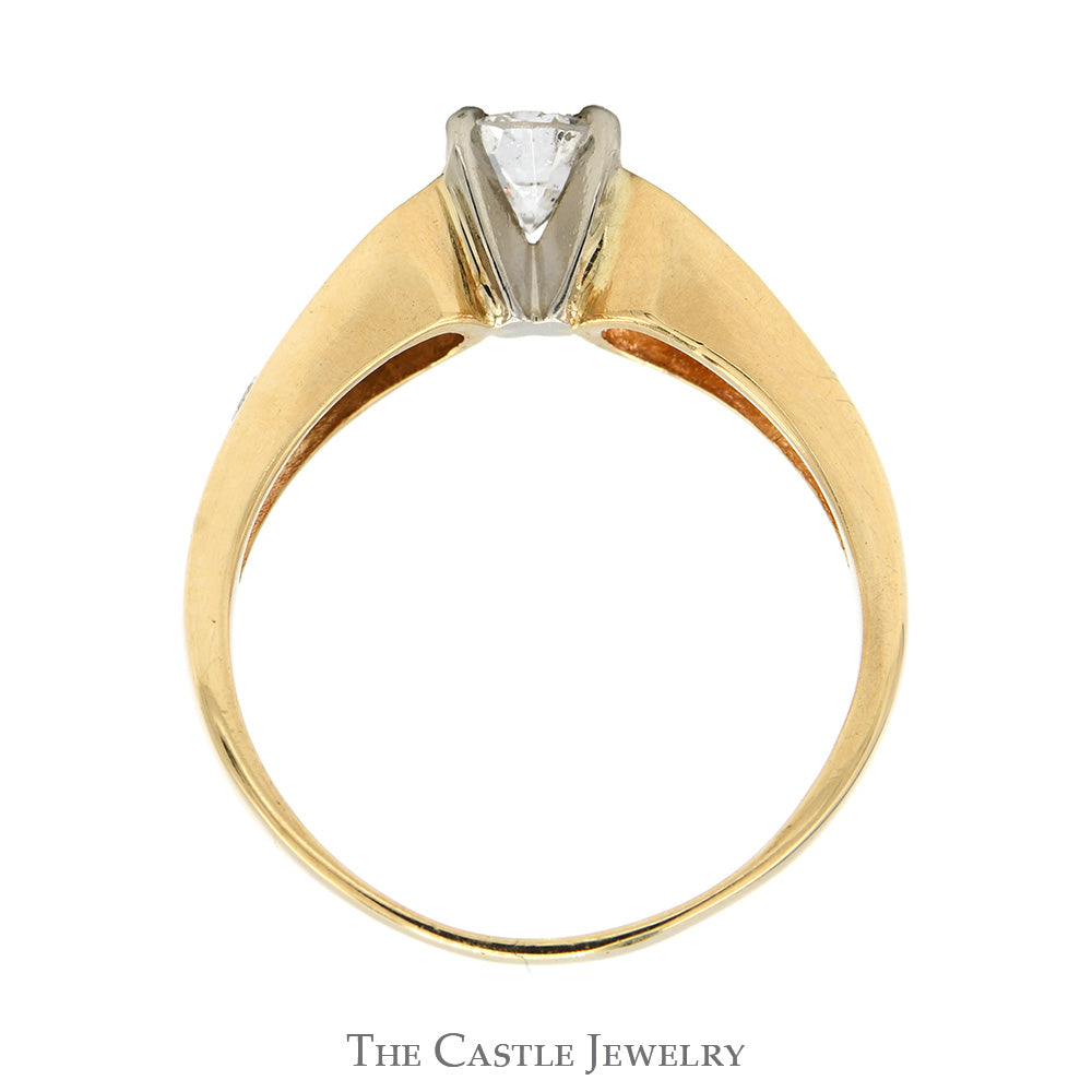 Round Diamond Engagement Ring with Diamond Accented Sides in 14k Yellow Gold