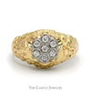 Round 7 Diamond Cluster Ring in 14k Yellow Gold Nugget Style Mounting - Thumbnail 1