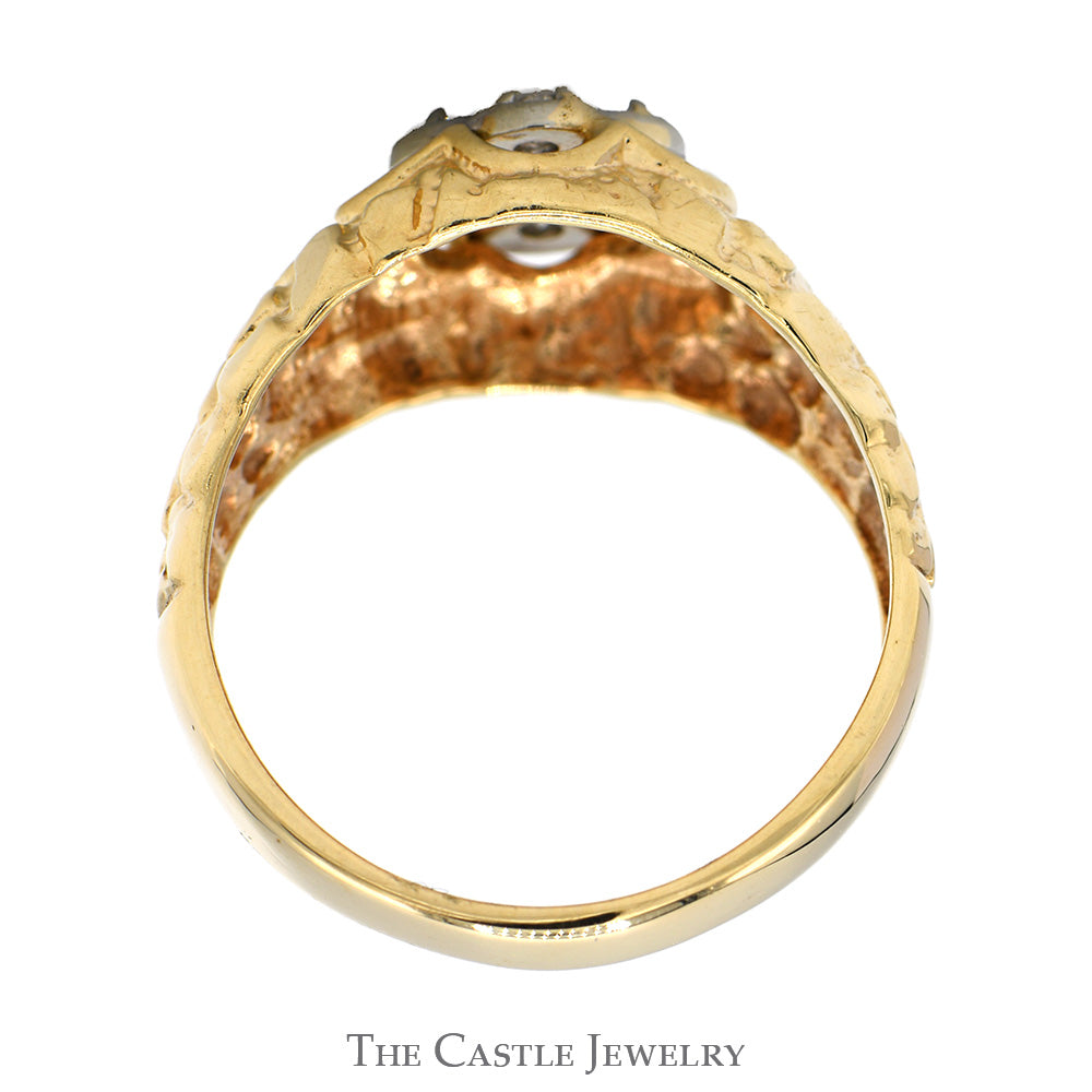 Round 7 Diamond Cluster Ring in 14k Yellow Gold Nugget Style Mounting