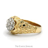 Round 7 Diamond Cluster Ring in 14k Yellow Gold Nugget Style Mounting - Thumbnail 3