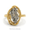 Waterfall Diamond Cluster Ring with Rope Designed Bezel in 14k Yellow Gold - Thumbnail 1
