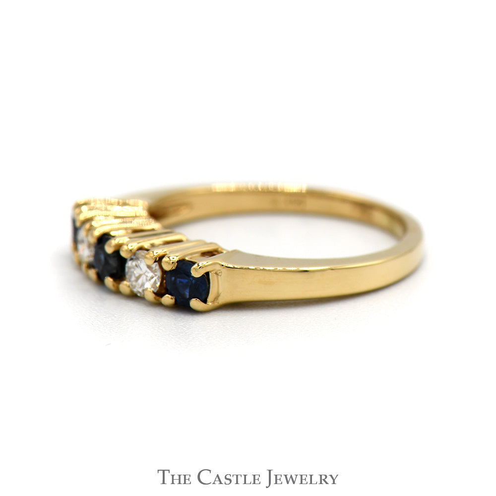 Alternating Round Sapphire & Diamond Band in 14k Yellow Gold